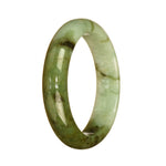 Authentic Grade A White and Green Pattern Jadeite Bracelet - 55mm Half Moon