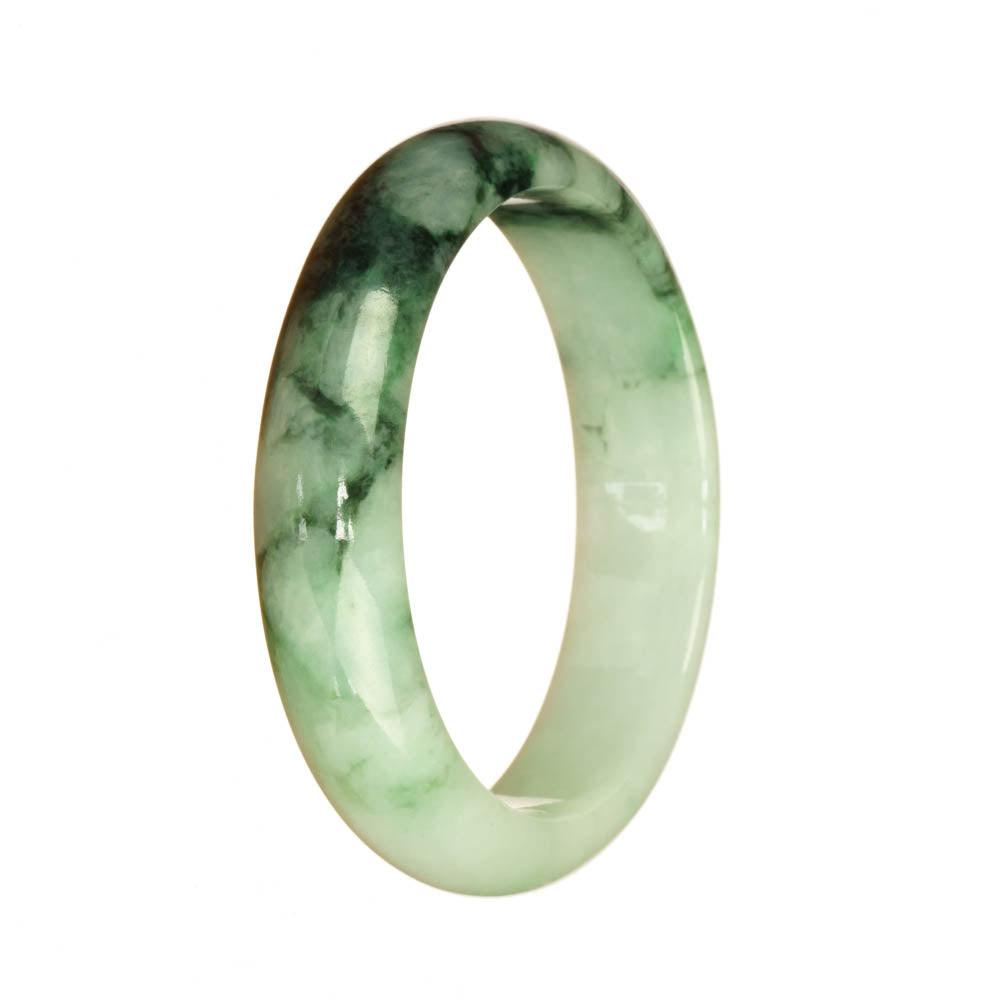Real Grade A Pale Green and Green Pattern Traditional Jade Bangle Bracelet - 55mm Half Moon