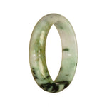 Genuine Untreated White and Green Pattern Burmese Jade Bangle - 53mm Half Moon