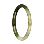 An elegant white and green jade bangle bracelet, with a petite round shape. It features a beautiful pattern and is made with authentic Grade A jade. This bracelet is a luxurious and stylish accessory.