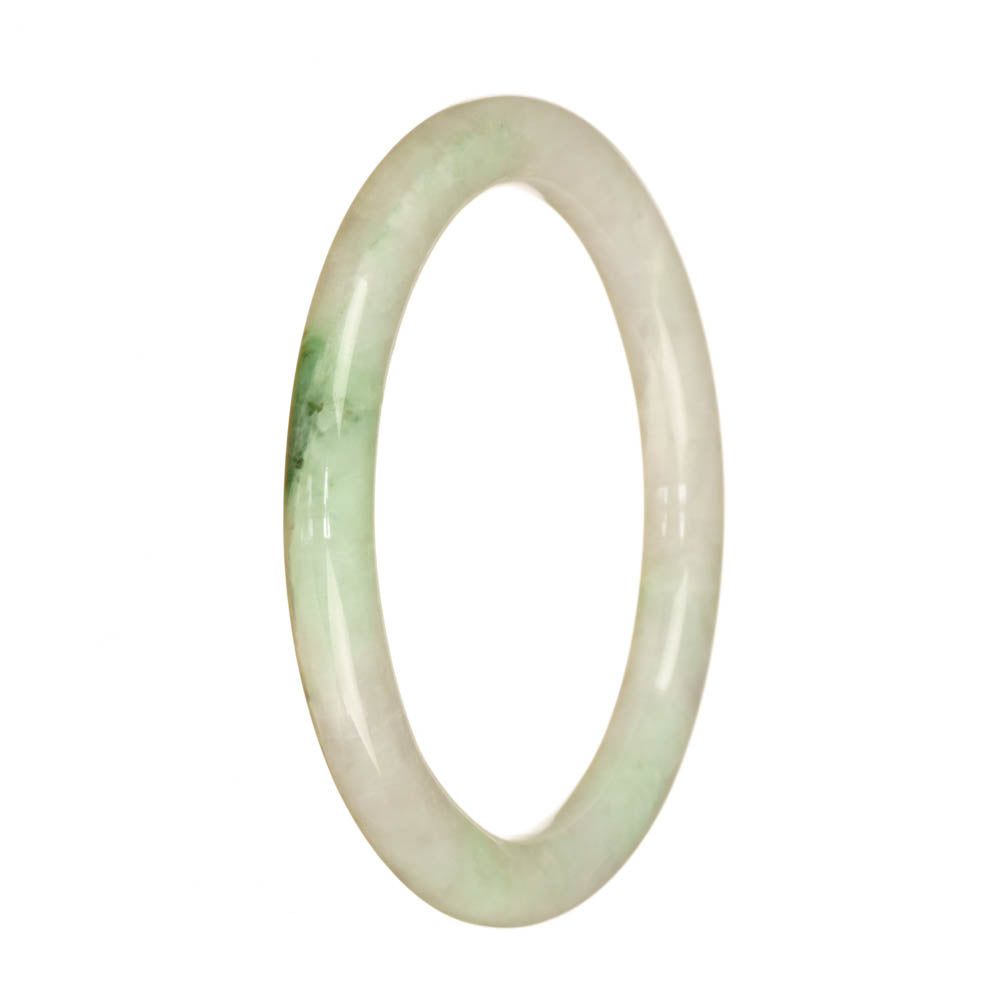 A delicate white and apple green jadeite bangle bracelet in a petite round size of 59mm, crafted with genuine Grade A jadeite.