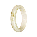 A half moon-shaped jade bangle with a white base color and a delicate pale green pattern, certified as untreated and authentic by MAYS™.