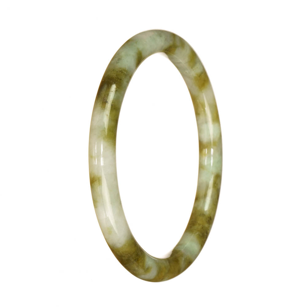 Genuine Natural Brown and Pale Green Pattern Burma Jade Bangle - 60mm Petite Round