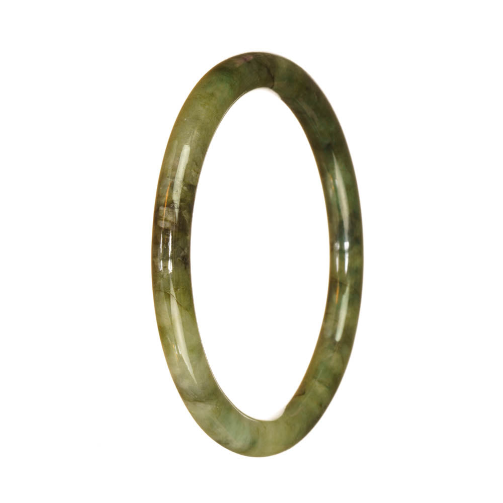 Genuine Grade A Green Pattern Burmese Jade Bracelet - 60mm Petite Round