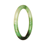 Close-up of a beautiful jade bracelet with genuine Grade A emerald green and deep green patterns. The bracelet is 56mm in size and has a petite round shape. Designed by MAYS™.