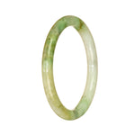 Certified Grade A Green and White Pattern Burmese Jade Bangle Bracelet - 56mm Petite Round