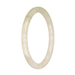 A close-up image of a petite round Real Grade A White Jade Bracelet, measuring 61mm in size. The bracelet appears to be made of smooth, polished white jade, emitting a subtle glow. It is a luxurious piece of jewelry by MAYS™.