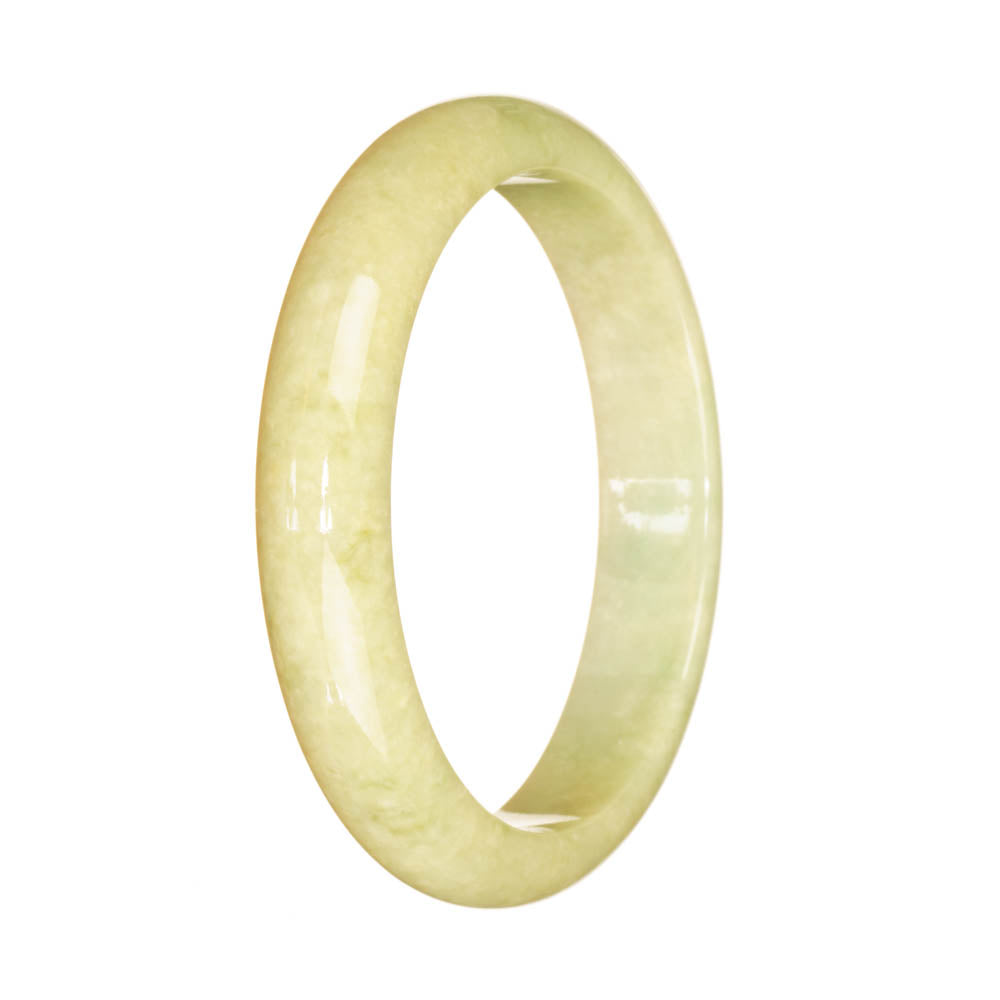 A beautiful light green jadeite jade bracelet in a half moon shape, measuring 59mm.