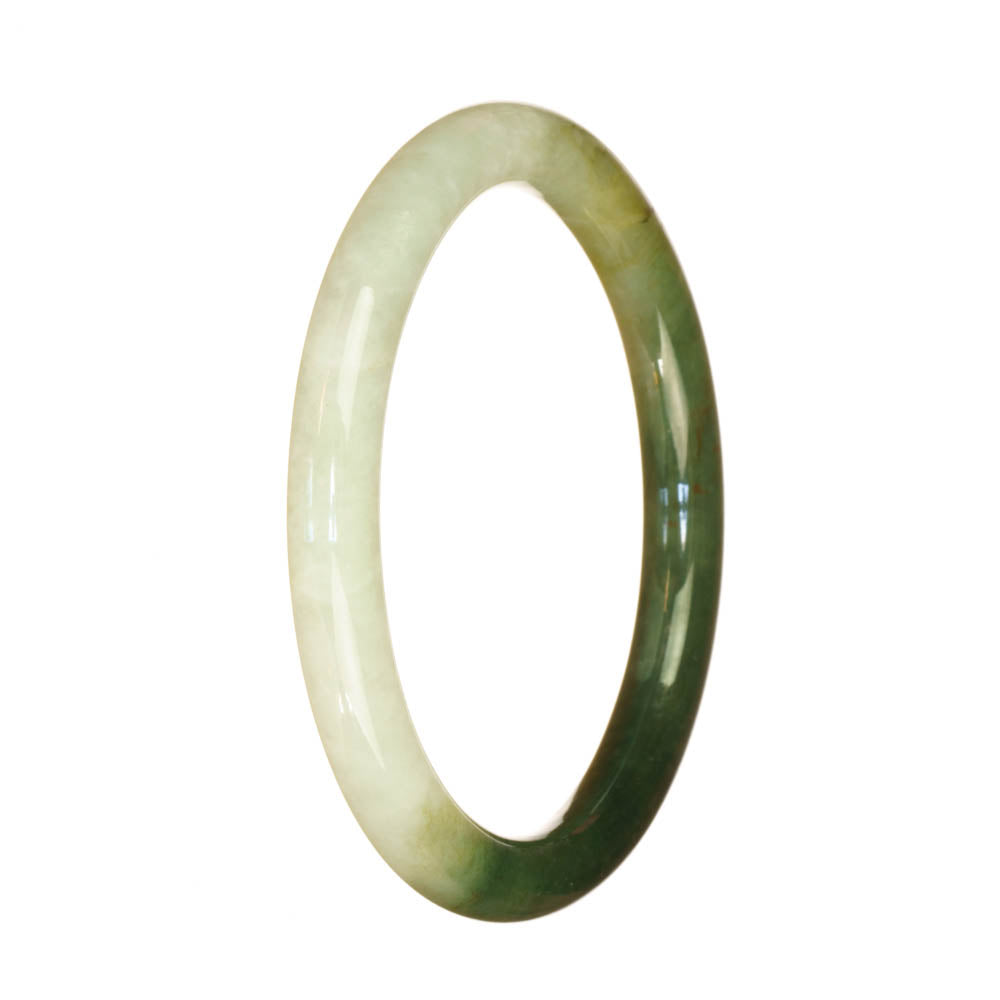 Genuine Grade A White and Green Pattern Burma Jade Bracelet - 59mm Petite Round