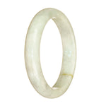 A close-up image of a beautiful white jade bangle bracelet with a half-moon shape. The bracelet appears to be made of high-quality white jade, showcasing its natural and elegant beauty.
