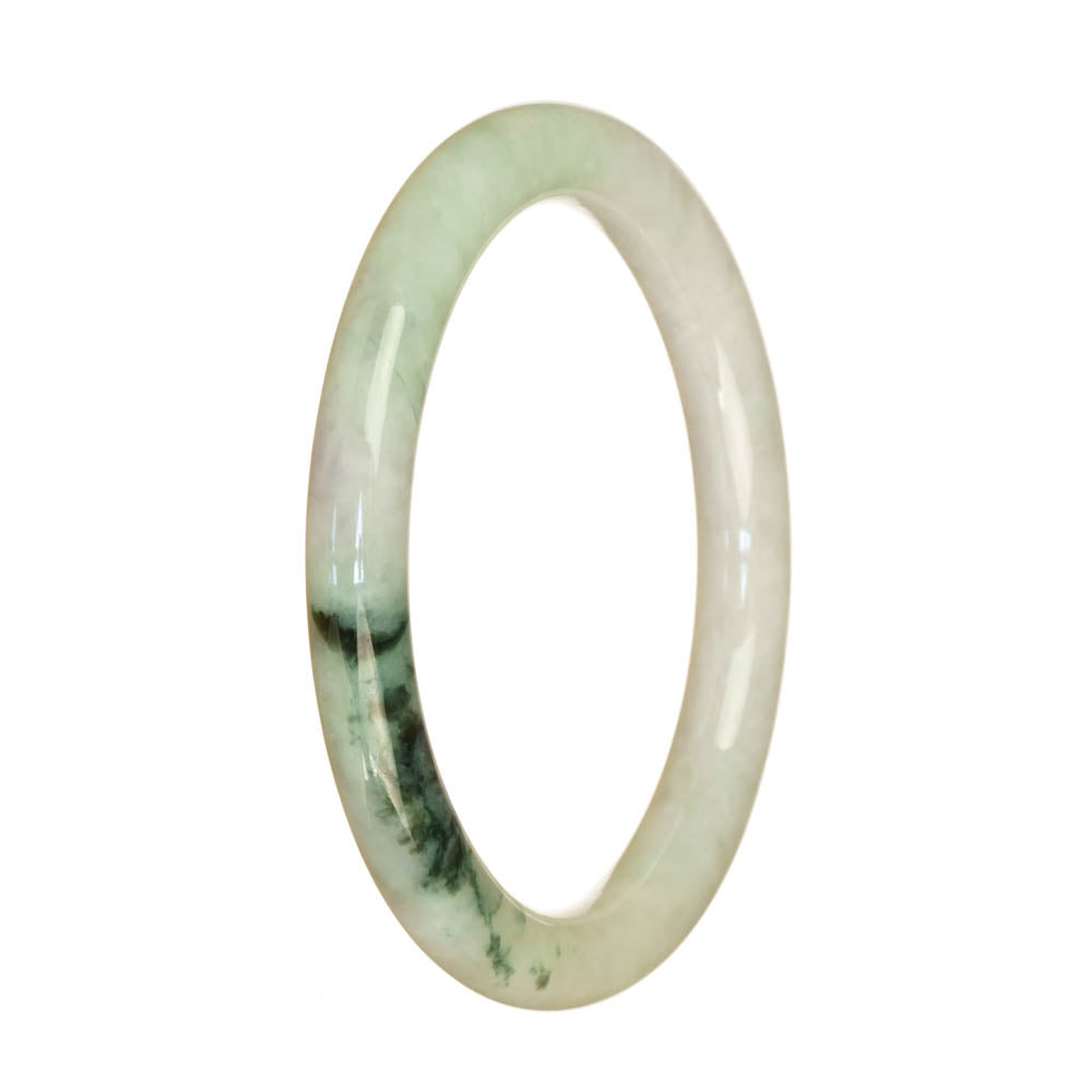 Genuine Type A White Pattern Jadeite Bangle Bracelet - 59mm Petite Round