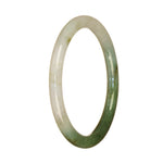 A close-up image of a petite round jade bangle bracelet in white and green colors. The bracelet is made of authentic untreated jade and features a traditional design.