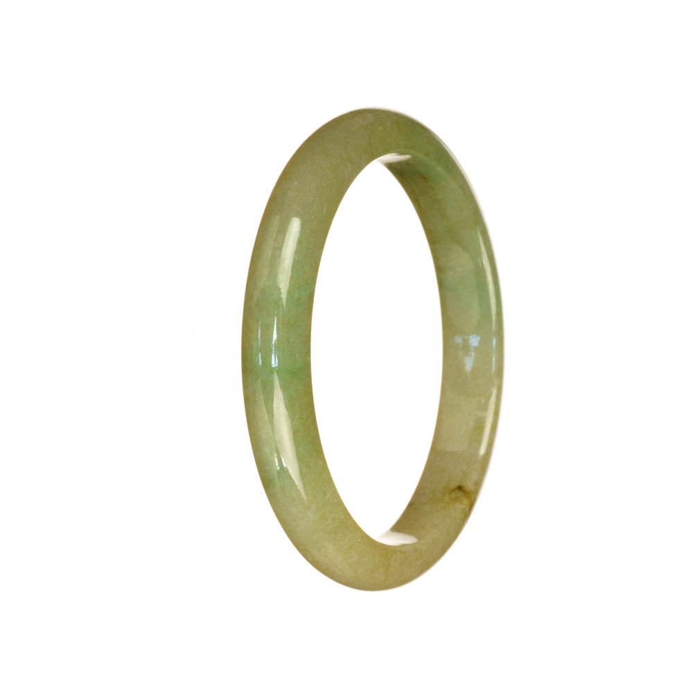 A small, round, green jadeite bangle bracelet with a genuine Grade A quality. Perfect for petite wrists, measuring 51mm in diameter. Sold by MAYS.