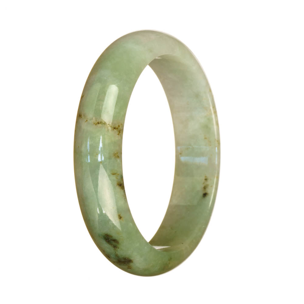 Real Untreated Green and White Pattern Burma Jade Bracelet - 57mm Half Moon