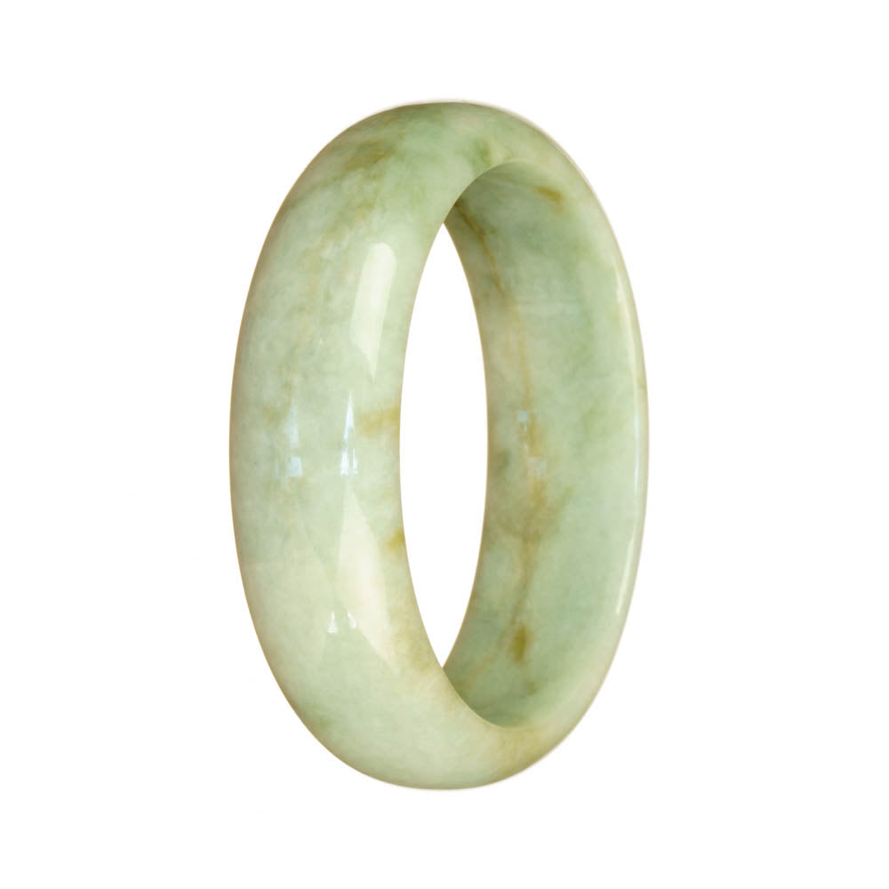 Image of a beautiful green jadeite bracelet with oval-shaped beads. The bracelet is made from genuine natural jadeite, known for its vibrant green color and high-quality. The beads are strung together on a sturdy string, creating a stylish and elegant piece of jewelry. A perfect accessory to add a touch of sophistication to any outfit.