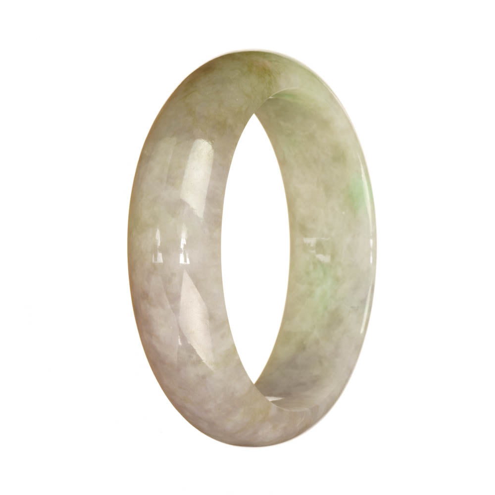 A beautiful half-moon shaped jadeite bangle in shades of light green and lavender.