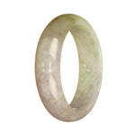 A beautiful half-moon shaped jadeite bangle in shades of light green and lavender.