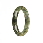Real Type A Green with Dark Green Pattern Traditional Jade Bangle - 54mm Half Moon