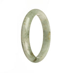A half moon-shaped jadeite bangle with a real natural white and green pattern.