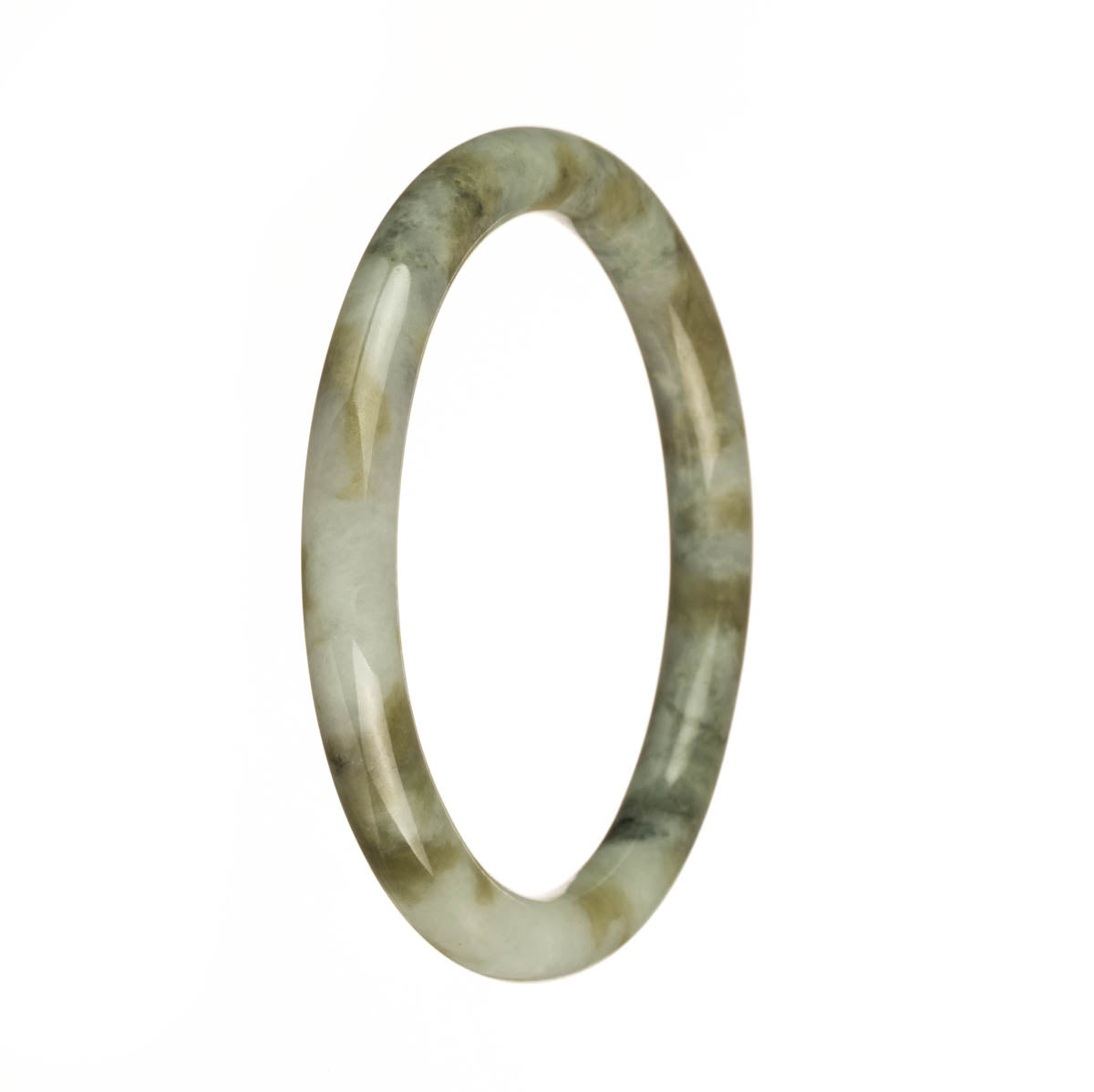 A stunning bracelet made of certified Grade A White with Brown Pattern Jadeite, featuring a 59mm Half Moon design. Perfect for adding a touch of elegance to any outfit.