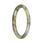 A half moon-shaped jade bracelet with a genuine natural white color and intricate brown patterns.