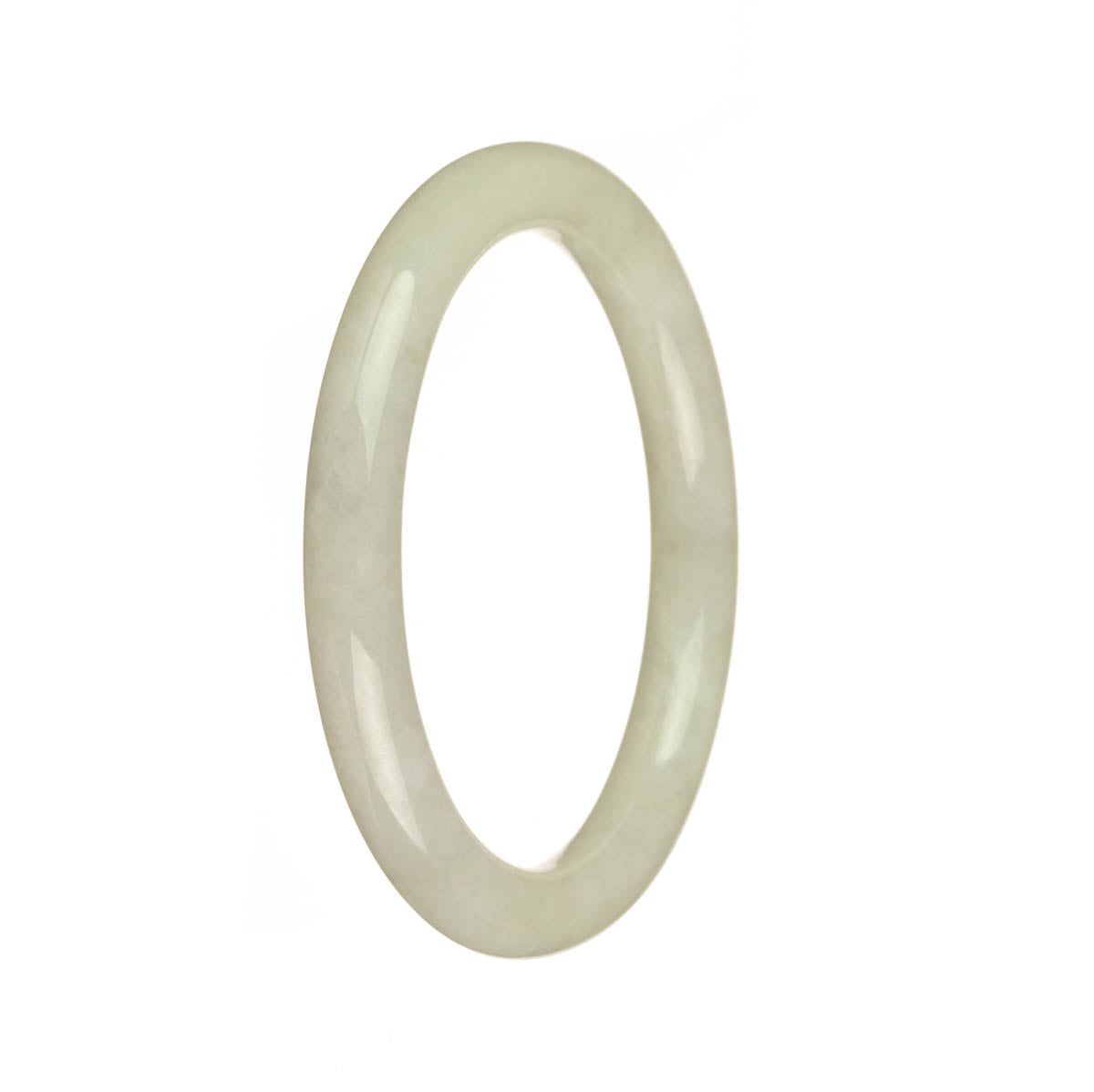A small, round Type A White Jadeite Bracelet measuring 55mm in size, certified and genuine. Made by MAYS.