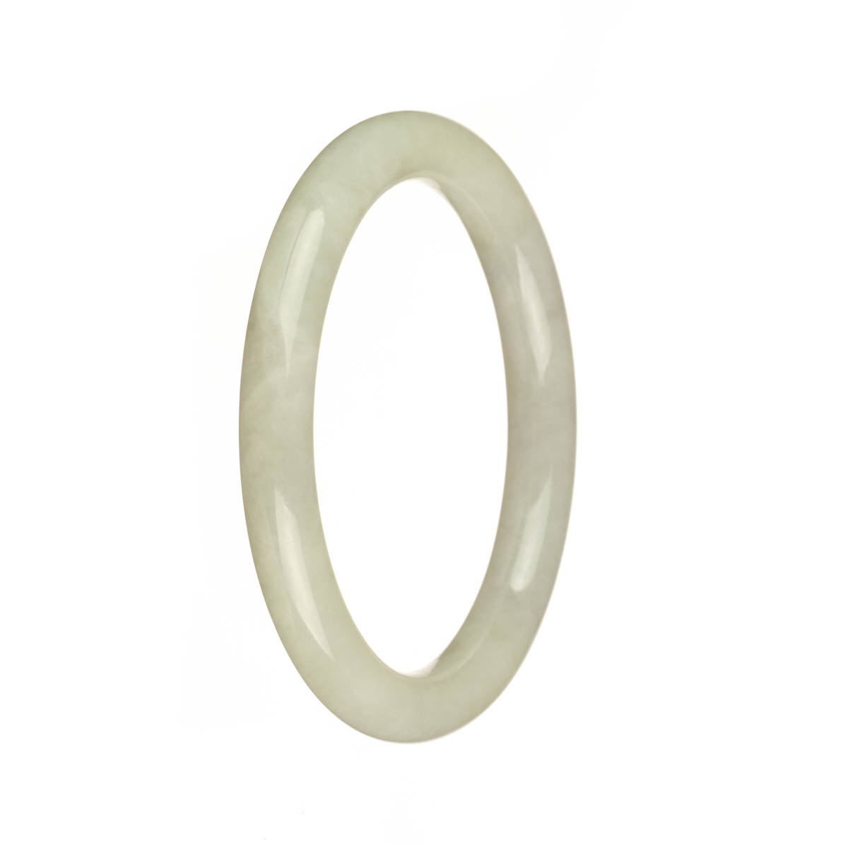 A close-up image of a petite round white traditional jade bangle bracelet. The bangle is made of authentic Grade A white jade and has a smooth, polished surface. The bracelet measures 55mm in circumference and features a traditional design.