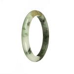 Authentic Grade A White and Green with Green Pattern Burmese Jade Bracelet - 53mm Half Moon