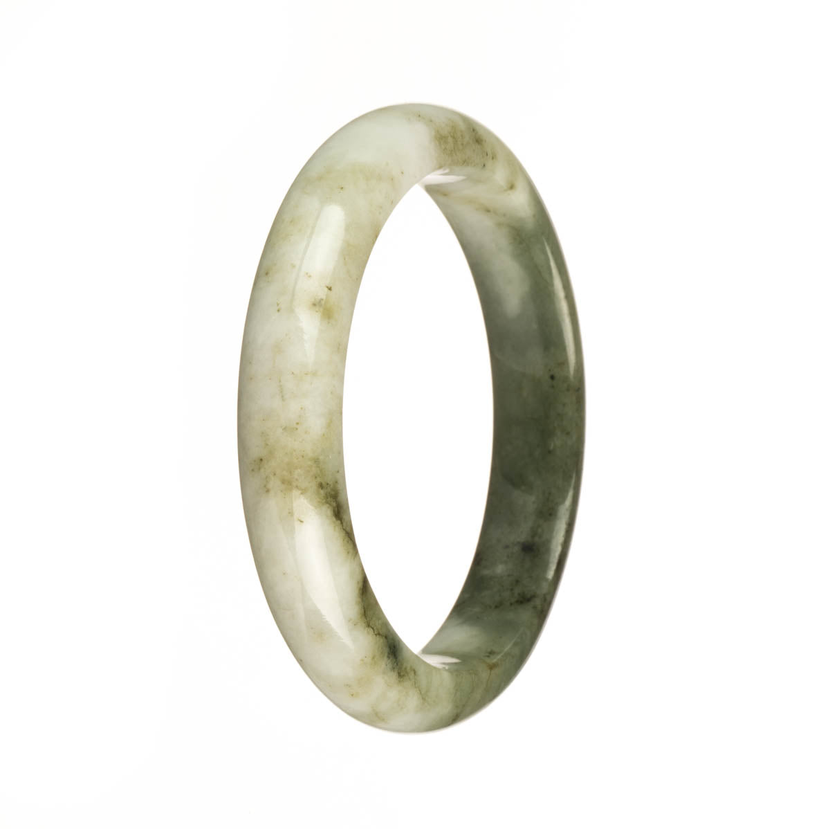 Authentic Grade A White and Green Traditional Jade Bracelet - 57mm Half Moon