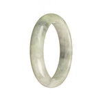 A stunning, high-quality grey Burmese jade bangle bracelet with a unique half moon pattern design.