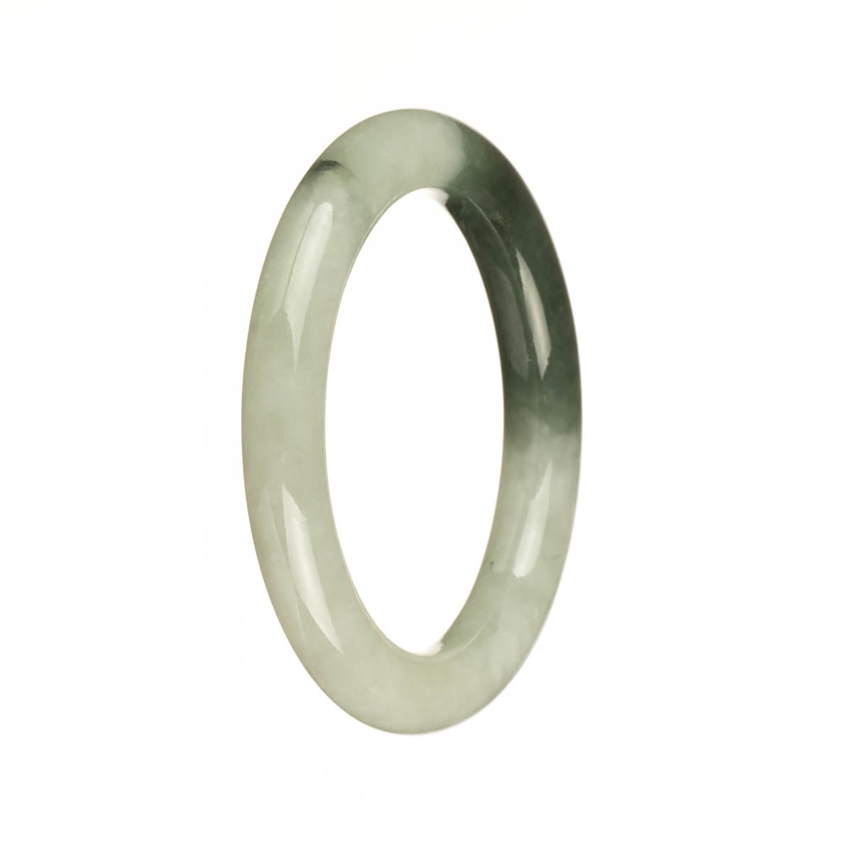 A petite round Burmese jade bangle featuring a combination of genuine natural white and green colors.