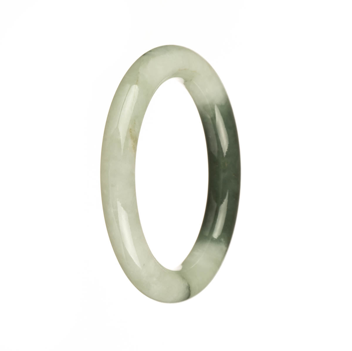 Genuine Natural White and Green Jade Bracelet - 52mm Petite Round