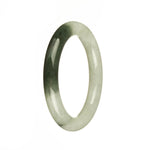 A close-up photo of a delicate white and green jade bracelet with a petite round shape, showcasing its genuine and natural beauty.