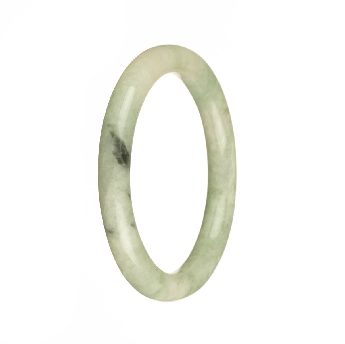 Genuine Type A Green and White with Dark Green Spots Traditional Jade Bangle Bracelet - 55mm Petite Round