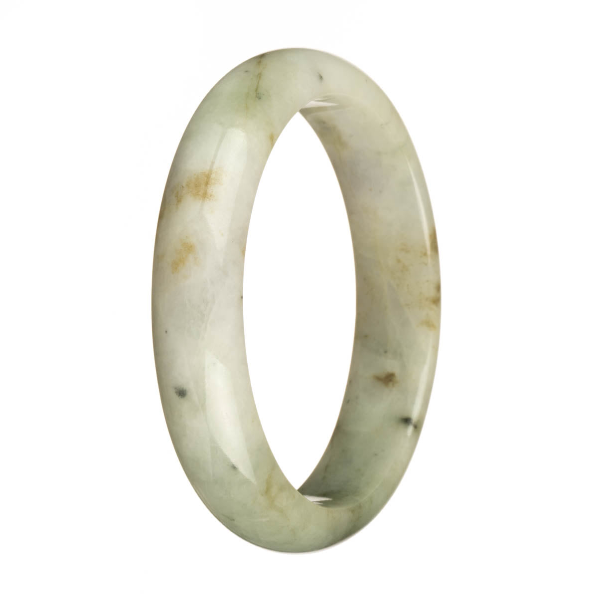 Genuine Grade A Green and White with Brown Spots Traditional Jade Bangle Bracelet - 65mm Half Moon