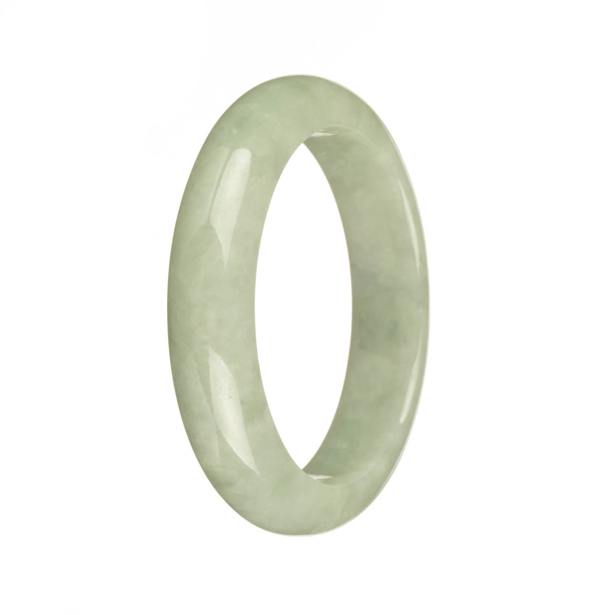 A light green traditional jade bangle with a half moon design, measuring 55mm.