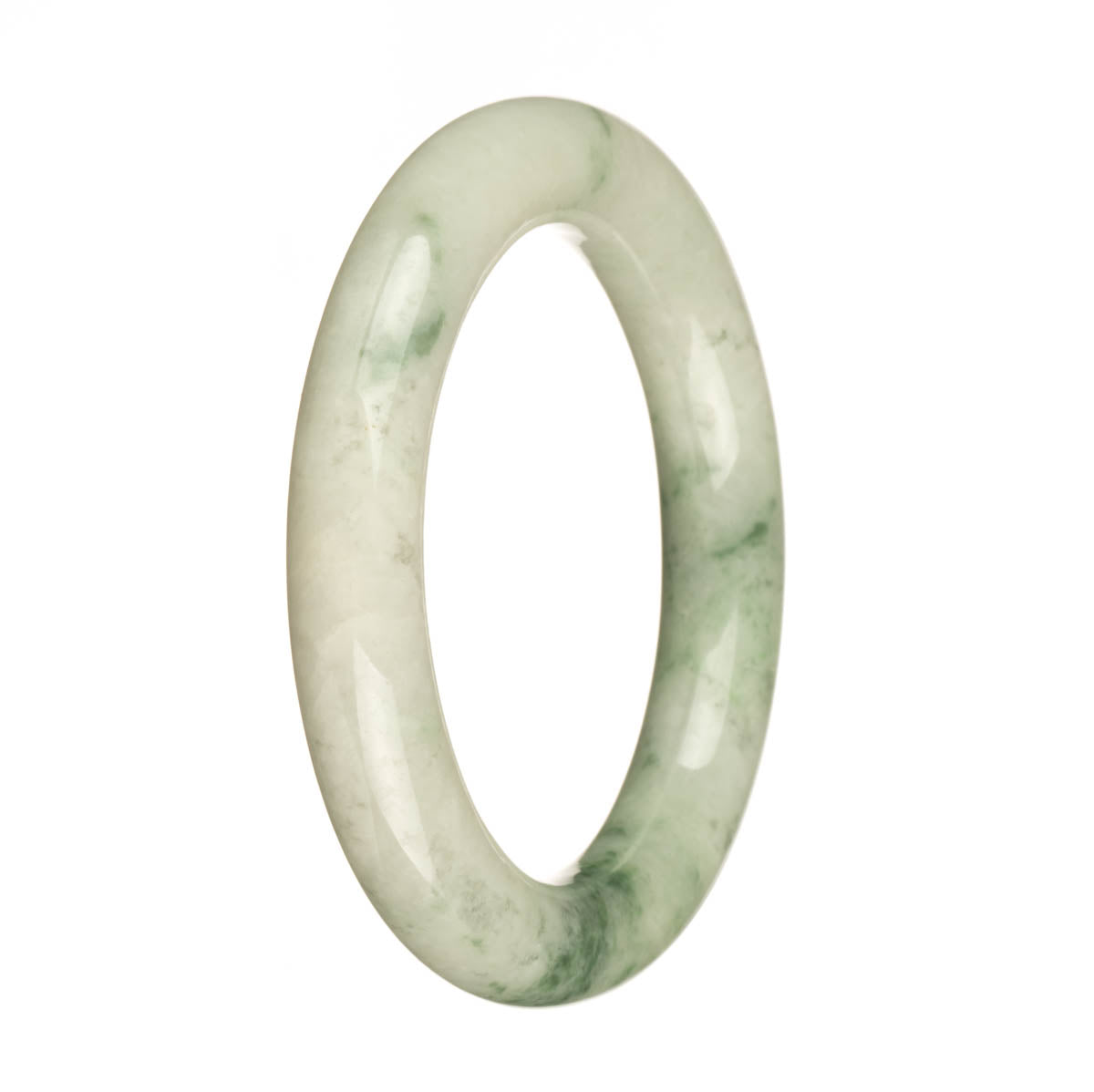 Authentic Natural White with Green Pattern Traditional Jade Bracelet - 57mm Round