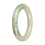 A round jade bracelet with a natural white color and a green pattern, showcasing traditional authenticity. This bracelet is 57mm in size and is offered by MAYS GEMS.
