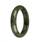 A stunning jade bangle bracelet in olive green with a unique green pattern, certified untreated. This bracelet features a 58mm half moon shape, perfect for adding a touch of elegance to any outfit. From the MAYS collection.