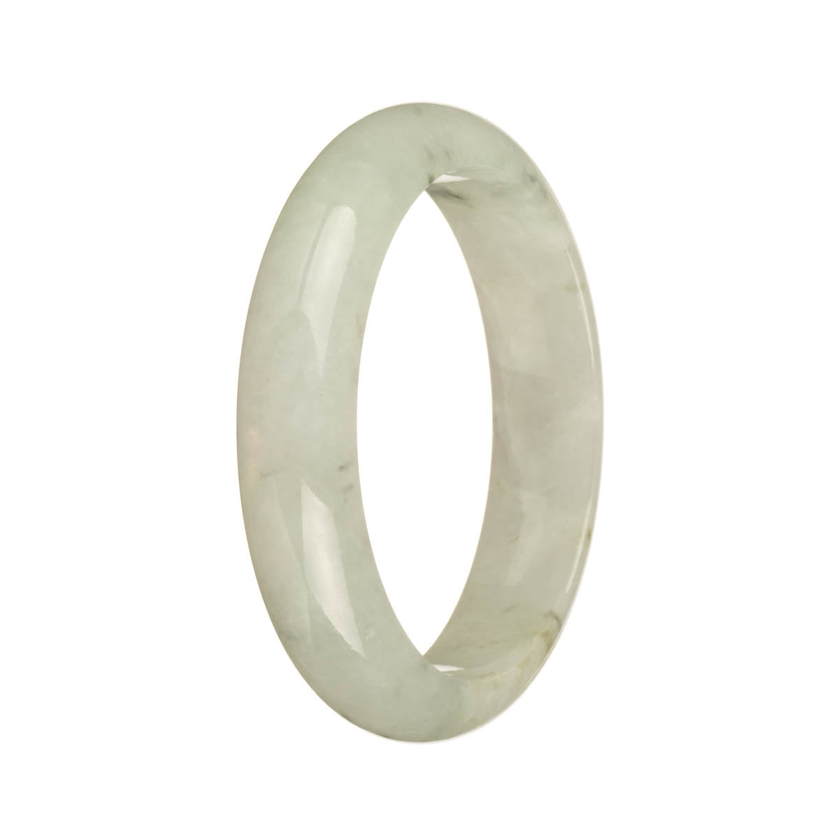 Certified Type A Icy White with Grey Specks Burma Jade Bangle Bracelet - 57mm Half Moon