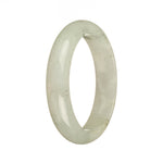 Certified Type A Icy White with Grey Specks Burma Jade Bangle Bracelet - 57mm Half Moon
