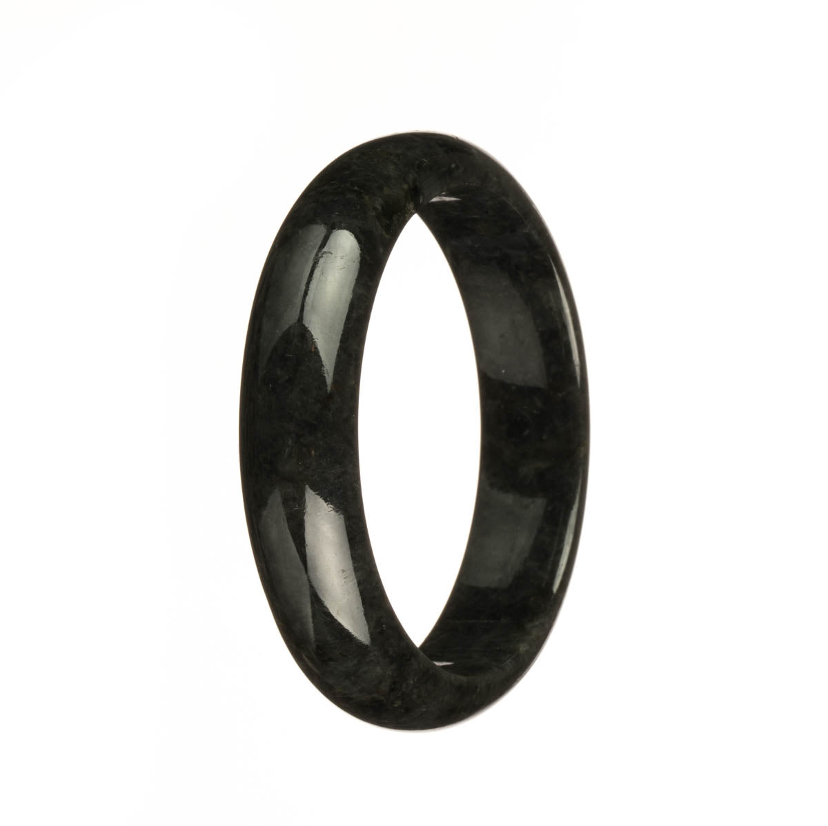 A black traditional jade bangle bracelet with a half moon shape, made from genuine Grade A jade.