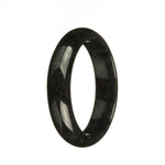 A close-up image of a black traditional jade bracelet with a half-moon shape, measuring 55mm in size. The bracelet is made of genuine Type A black jade and is designed by MAYS™.