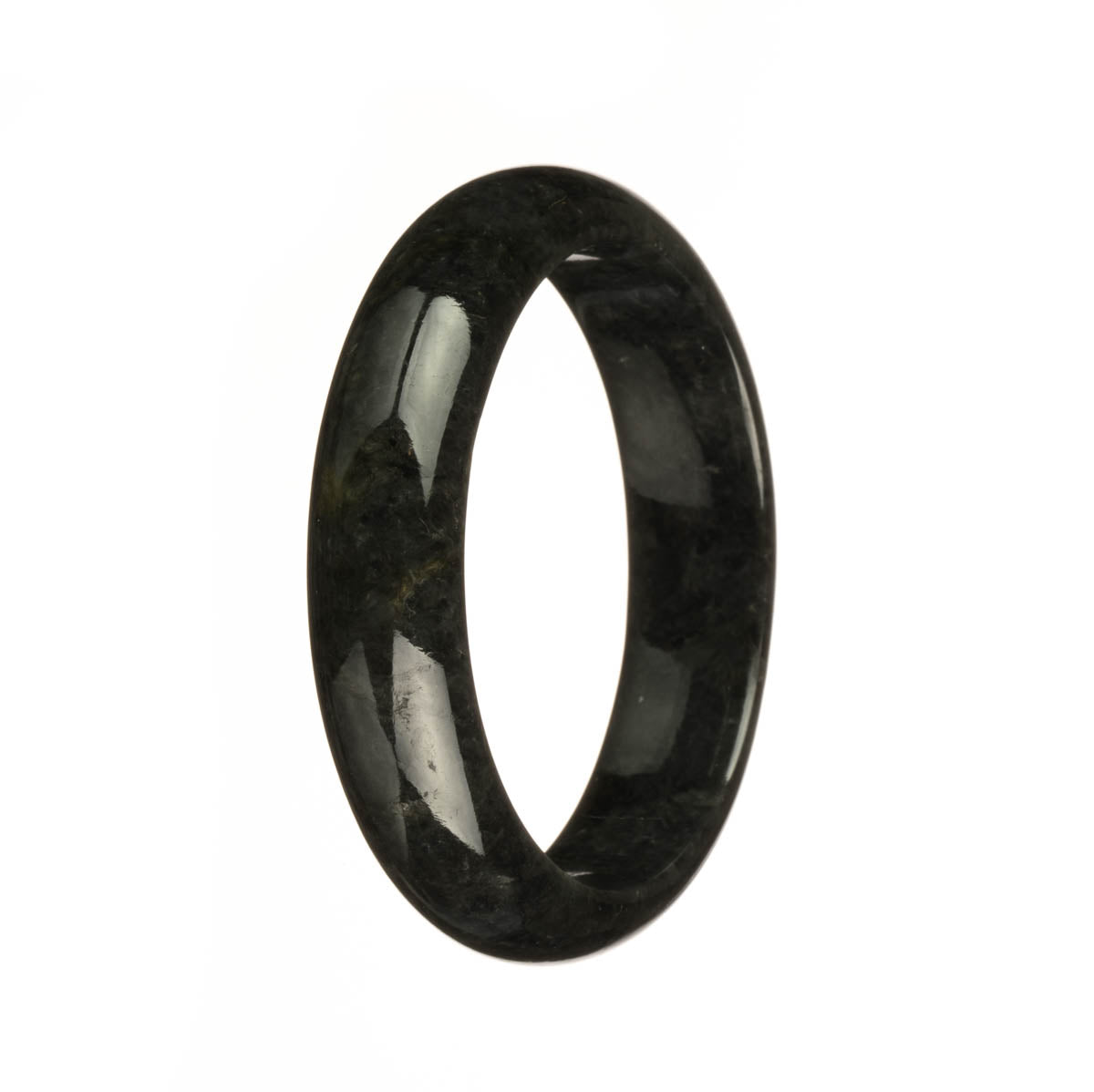 Genuine Grade A Black Traditional Jade Bangle Bracelet - 55mm Half Moon