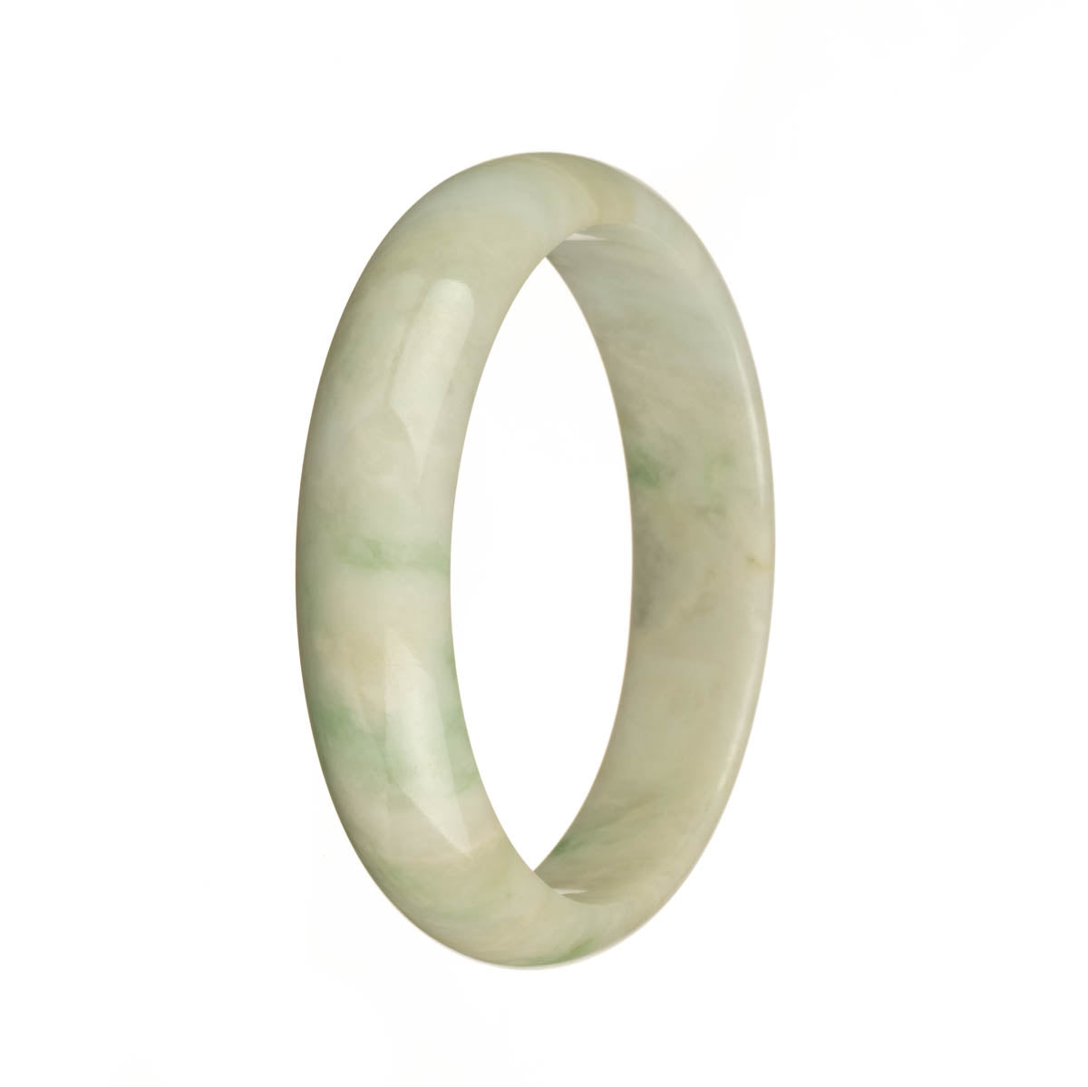 Genuine Natural White with Apple Green Patterns Burmese Jade Bangle - 59mm Half Moon