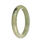 A jade bangle with a half moon shape, featuring certified natural white jade with apple green and dark green patterns.