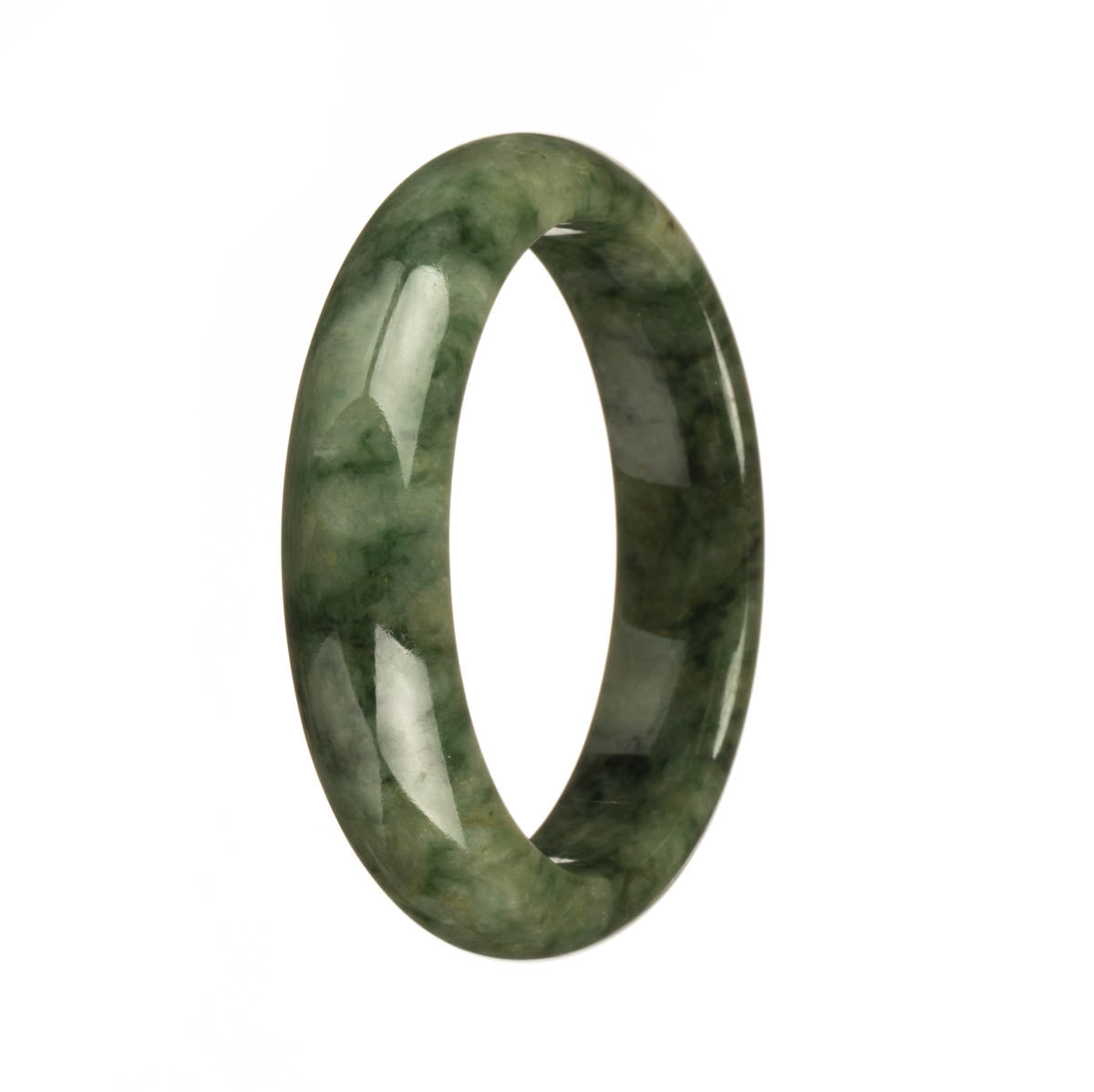 Genuine Type A Dark Green Pattern Jadeite Bangle Bracelet - 57mm Half Moon