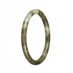 Authentic Type A White with Olive Green Patterns Jadeite Jade Bangle - 59mm Petite Round