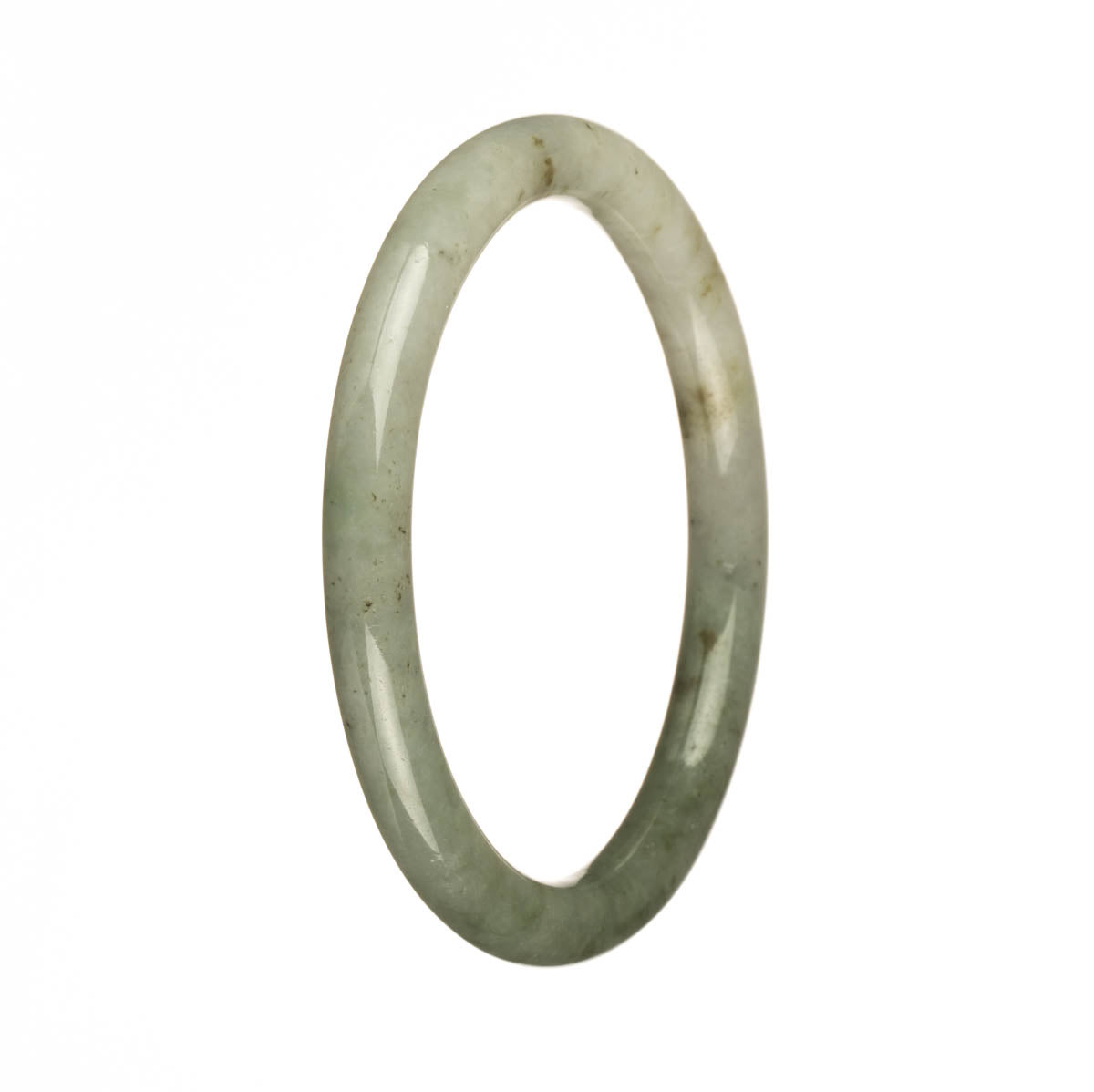 Genuine Grade A Green and White Jade Bangle Bracelet - 60mm Petite Round