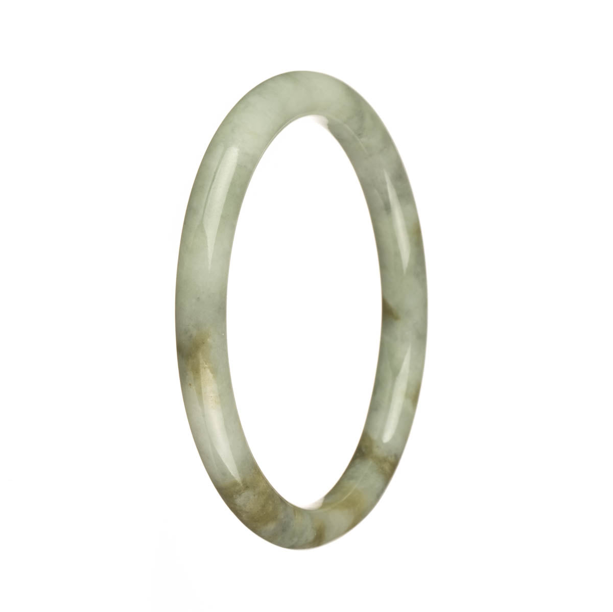Genuine Grade A Green with Brown Patterns Traditional Jade Bracelet - 60mm Petite Round